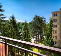 Balcony of a 4-room apartment on Viestova Street in Myjava with a view of greenery.