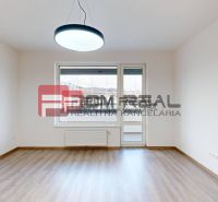 A room in a three-room apartment with a wooden decor floor and a large window.