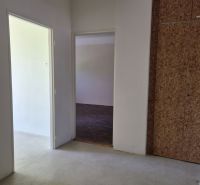 A simple hallway in a 3-room apartment with a wooden decor floor.