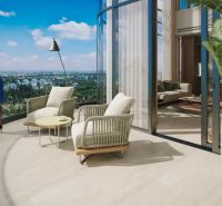 Elegant balcony with a view from a 1-bedroom apartment in Paje, with rattan furniture.