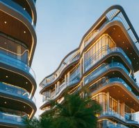 Futuristic buildings with rounded balconies in Paje.