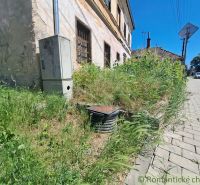 A neglected family house in Klátova Nová Ves surrounded by tall grass and a walkway.