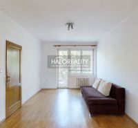 Living room with a sofa and wood-patterned flooring in a three-room apartment.