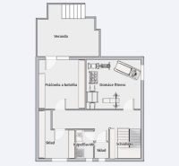 Floor plan of a family house with a home gym, laundry room, and storage rooms.