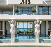 Luxury residence with a pool, sculptures, and sea view in Paje.