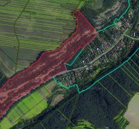 The aerial map of Domaníky shows agricultural and forest lands with marked parcels and vegetation.