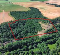 Aerial view of agricultural and forest lands around Domaníky.