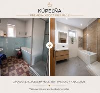 Comparison of bathrooms in a family house; older style and newer minimalist renovation.