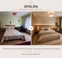 Transformation of a bedroom in a family house with a wooden decor floor and new furniture.