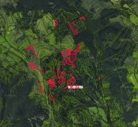 Aerial view of agricultural and forest lands around Ábelová.