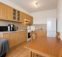 A kitchen in a 2-room apartment with wooden decor furniture and flooring, appliances in the corner.