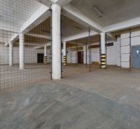 Industrial interior with columns and metal mesh in spaces for warehouses and halls.