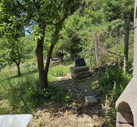 The greenery around the cottage in Budatín, natural environment, trees and stone.