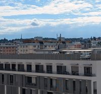 A view of the rooftops of buildings in Bratislava - Nové Mesto on Račianska Street.