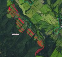 Agricultural and forest lands in the area of Bogliarka and its surroundings on a satellite map.