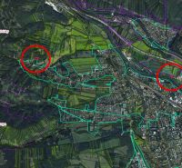 The map shows agricultural and forest lands in the area of Vrútky.