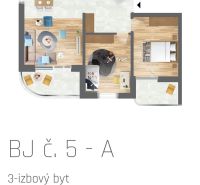 Floor plan of a 3-room apartment with wood-patterned flooring and a balcony.