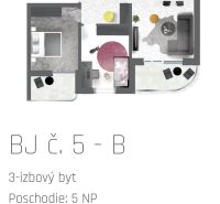 Floor plan of a 3-room apartment with modern furniture and equipment, price 163,990 €.