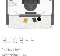 Floor plan of a one-bedroom apartment with a kitchen, bathroom, and balcony.