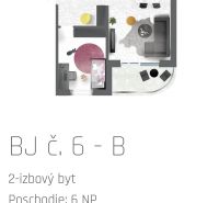 Floor plan of a 2-room apartment with a kitchen, living room, bathroom, and balcony.