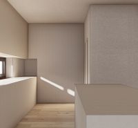 Simple interior with wood-decor flooring and staircase, Properties - living.