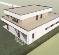Visualization of a modern house on a residential plot in Sliač.