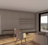 Interior with comfortable seating, shelves, and wood-patterned flooring, Plots - housing.