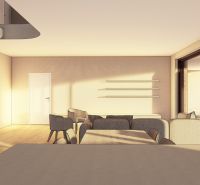 Interior with wood-patterned flooring, stairs, and spacious windows. Property - housing.
