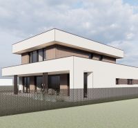A family house in Sliač surrounded by residential plots with a minimalist design.