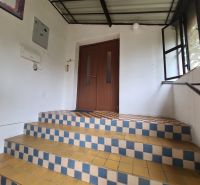 Entrance steps with colorful tiles in a family house in Dulovce.
