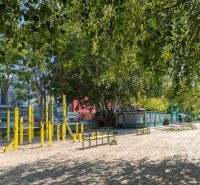 Exterior in Bratislava-Petržalka on Vígľašská Street with an outdoor fitness playground.