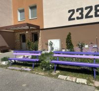 Benches in front of the apartment building on Pavla Országha Hviezdoslava in Topoľčany.