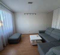 Living room with a gray sofa, a coffee table, and a wooden decor floor in a three-room apartment.
