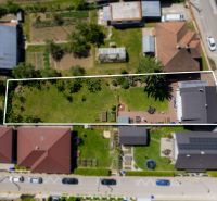Aerial view of the garden and family house on Jahodova Street in Trencin.