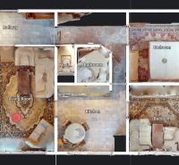 Floor plan of a 3-room apartment with furnished rooms and wooden decor flooring.