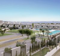 2-bedroom apartment in Torrevieja with a view of the pool and greenery.