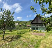A family house in Liptovská Lúžna with fruit trees and a greenhouse in the garden.