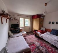 A room in a family house with two beds, a television, and a carpet.