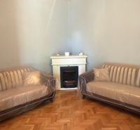 Two sofas with plastic upholstery and a fireplace in the background, floor with wooden decor.