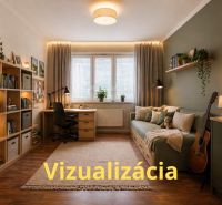 A room with a wooden floor decor, a sofa, a desk, and plants in a 4-room apartment.