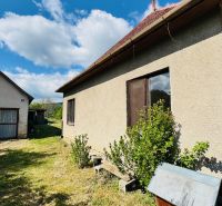 A family house in Pažiť with a garden and a separate garage under the blue sky.