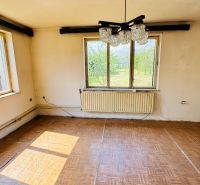 A room in a family house with a wooden decor floor and large windows.