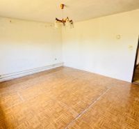 Living room in a family house with a wooden decor floor and simple lighting.
