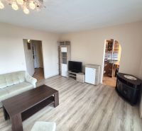 Living room in a 4-room apartment with a wooden decor floor and comfortable seating.