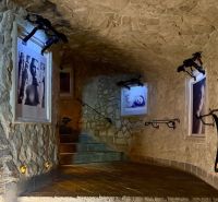 Stone walls with artistic photography and staircase, Unusual properties.