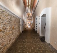 A corridor with a stone wall and an arched ceiling in Strange Properties.