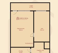 Floor plan of a 1.5-room apartment on Jánošíkova: loggia, living room, bathroom with toilet.