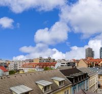View of the rooftops and skyscrapers in Bratislava - Old Town from Grösslingova Street.