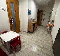 Interior of commercial premises with wood-patterned flooring and a children's corner.