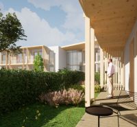 Exteriors of hotels and guesthouses in Nová Lesná with a garden and a balcony with wooden decor.